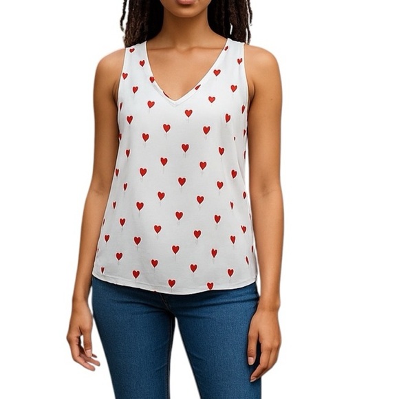 💎 In Every Story Hearts Sleeveless Blouse White - Picture 1 of 9